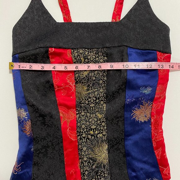 Brocade Tank Top with Multi-Colour Panels Size S US2 EUC - Picture 3 of 8